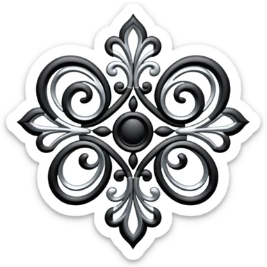Black and silver filigree design, 3D, extremely detailed design sticker