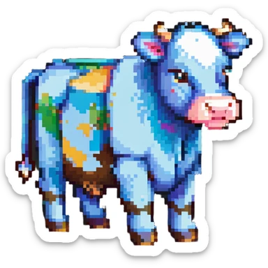 simple blocky Minecraft cow emoji with 2 or 3 large colorful square pixels, chunky and playful sticker