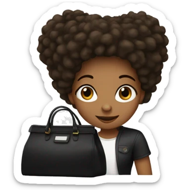 a girl with dung hair in a black bag sticker