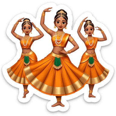 Cinematic Realistic Bharatanatyam Dance Emoji, depicted as an elegant classical Indian dance performance with graceful poses, intricate costumes, and expressive hand gestures, rendered with rich textures and warm dramatic lighting that captures its timeless beauty. sticker