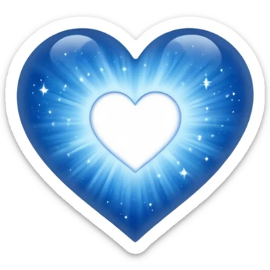 Small white heart radiating blue white light within a big blue cosmic galaxy heart sticker