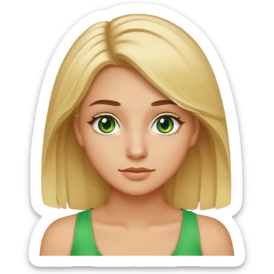 20-year-old girl with blonde hair, green eyes, brown eyebrows, good summer tan, iPhone emoji style sticker