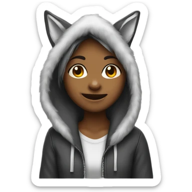 smiling girl in wolf hood sticker