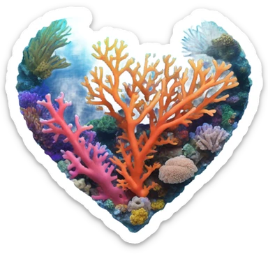 Colorful ocean Coral reef in a the shape of a heart sticker