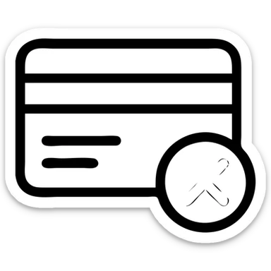 Slack emoji icon of a credit card with a red 'X' or outage symbol, minimalist and clear for small size sticker