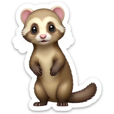 cinematic-[ferret]-realistic-full- long elongated body-standing-emoji,-tiny-paws-tucked-close,-head-tilted-dramatically,-sleek-[sable]-fur,-simplified-yet-realistic-focused-features,-highly-detailed,-glowing-with-an-almost-sarcastic-glow sticker