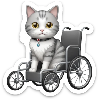 grey and white cat in a cat wheelchair sticker