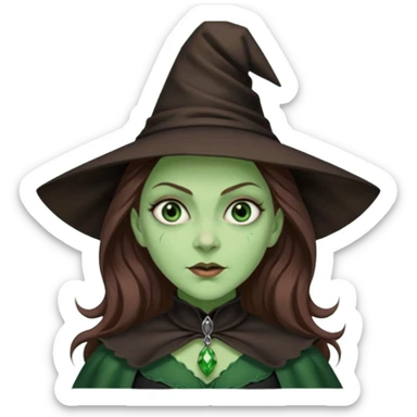Wicked Witch of the West from the Wizard of Oz with green skin and eyes, brown long hair, dark green outfit sticker