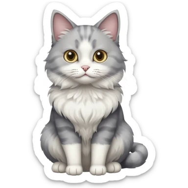 a grey and white cat sitting regally sticker