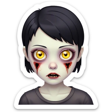 Girl young with black short hair and eyes yellow zombie sticker