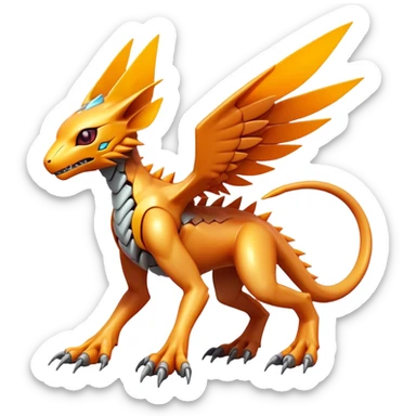  exotic futuristic warm-colored modern cyber-Fakémon-Digimon-Trico-creature sticker
