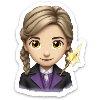 Emma Watson violet suit as Minister of Magic with her wand sticker