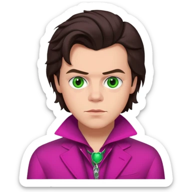 Harry Styles with green eyes, dark brown hair, magenta outfit sticker