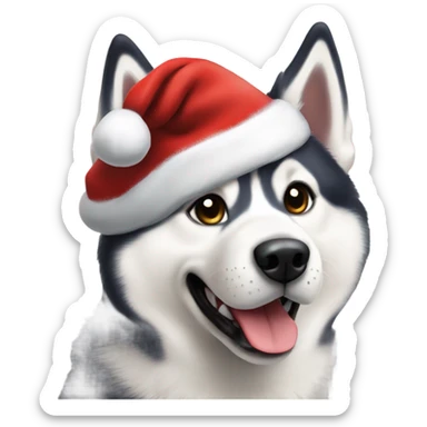 A Siberian Husky with a Santa hat sticker
