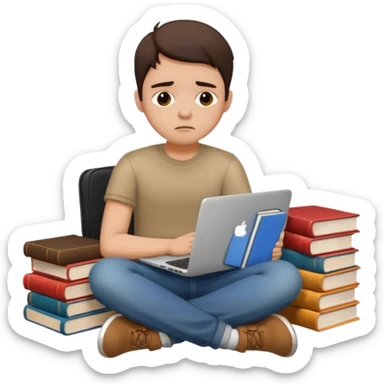 a student crashing out with the laptop on the lap and books on the side -  an emoji like this 😭 sticker