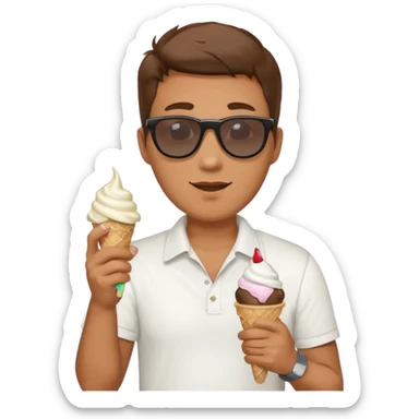 a man standing behind an ice cream stand. he is talking on his phone sticker