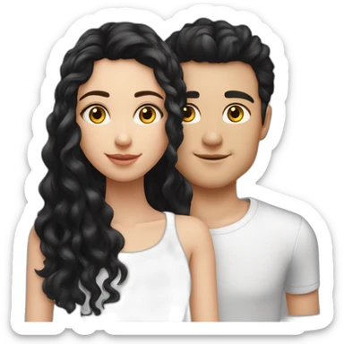 Garçon blanc cheveux noir avec fille noir cheveux long boucle Garçon blanc cheveux noir lisse couple avec fille noir cheveux long boucle sticker