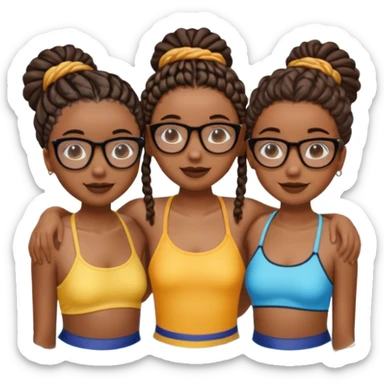 3 black girls im the pool having fun, one is tall caramel skin and slim with glasses and coller bone mini twists, the other is dark skin with no glasses and neck shoulder length mini twists and the last girl is short and chubby with box braids and no glasses  sticker