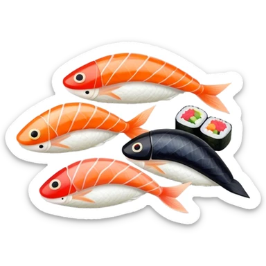four sushi with fish on a plate sticker