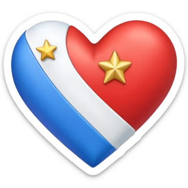 White ribbon wrapped red and blue heart Gold star sticker