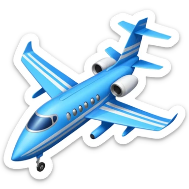 A compact jet with a blue-striped body and angled wings, climbing upward with steady power.
 sticker