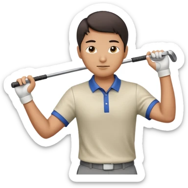 Asian male golfer upper body swinging a club sticker