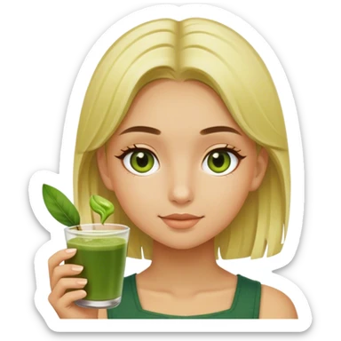 a blondie girl with olive eyes enjoying her matcha sticker
