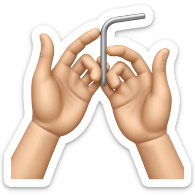 Apple-style 3D emoji showing two cartoon hands bending a thin metal or plastic rod, with small motion lines around the center to show tension and bending force, dynamic and expressive design, no background. sticker