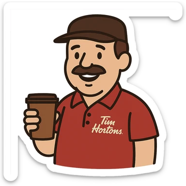 flat toon style Tim Hortins character sticker