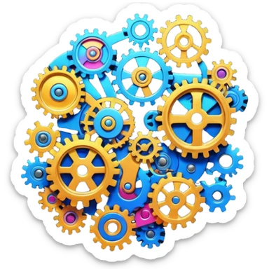 playing card back in emoji style, psychedelic chaotic composition of metal technology mechanical parts, abstract vibrant mess of gears wires metallic forms sticker