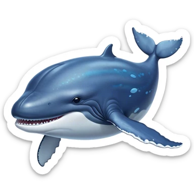 Cinematic Noble Humpback Whale Portrait Emoji, Poised and grand, with an enormous, barnacle-speckled blue-gray body, soulful, wise eyes, and a deeply serene presence, Simplified yet sharp and sophisticated features, highly detailed, glowing with a soft oceanic radiance, high shine, intelligent and powerful, stylized with an air of deep-sea mystery, focused and regal, soft glowing outline, capturing the essence of a legendary giant of the ocean that appears ready to glide majestically through the waves with effortless grace! sticker