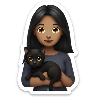 Girl with black hair collarbone length and brown hair and white skin holding a black cat sticker