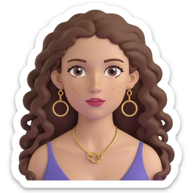 Attractive Greek woman with a wide face, freckles, long curly brown hair and gold hoop earrings sticker