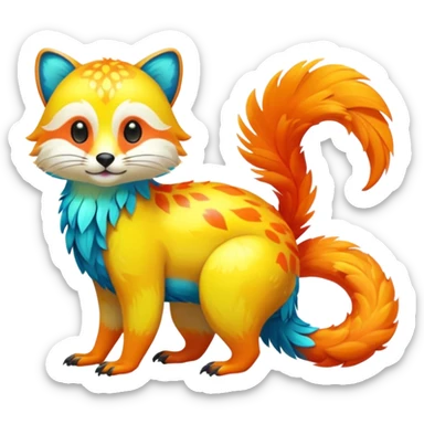 Colorful neon-colored tropical exotic shiny beautiful fantasy-Cacomistle-oncilla-animal-hybrid (full body) sticker