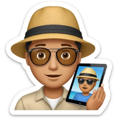 An iPad. On the iPad screen, a video is playing. The video shows a man talking to camera.  sticker