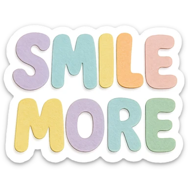 Soft pastel rainbow puffy lettering for "Smile More", cute bubble font, no frame, isolated for stickers, transparent background sticker