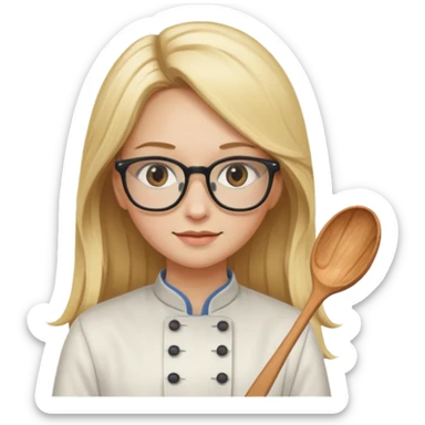 je voudrai un emoji d'une fille aux cheveux longs et blonds avec des lunettes entrain de cuisiner sticker