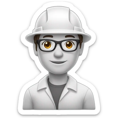 Engineer, white hard hat, light skin tone, dark brown Hair, glasses, square jawline sticker