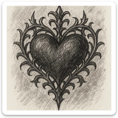gothic heart, ornate, dark, elegant, pencil sketch style sticker
