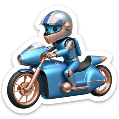  Metallic blue and rosegold-accented  racing car for furry-faced grey bearded evil scary robot teddy bear and passenger with custom aero body and rear wing and motorcycle-sized wheels  sticker