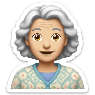 Old lady with long brown hair in pajamas and a sweater  sticker