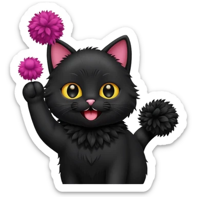 cheerleading black cat with pom pom sticker