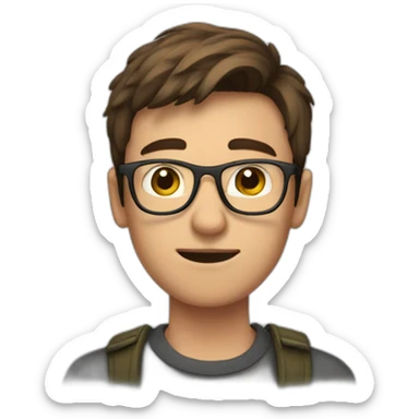 short-haired, brown-haired young man wearing glasses, unable to put a key in the lock of a door sticker