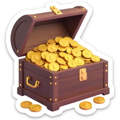 wooden treasure chest overflowing with gold coins sticker