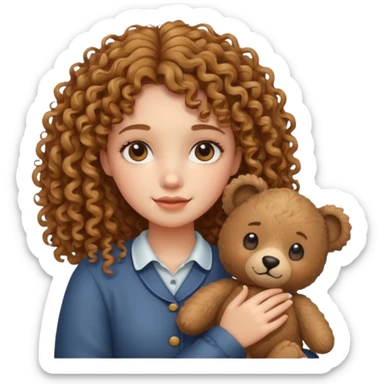 curly hair girl with bear  sticker