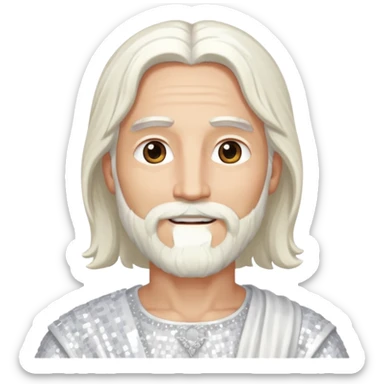 Jesus, Son of God from Gods and Goddesses with long white hair and beard, white sequin outfit sticker