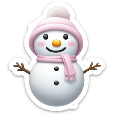 Cute white and light pink snowman with falling snow sticker