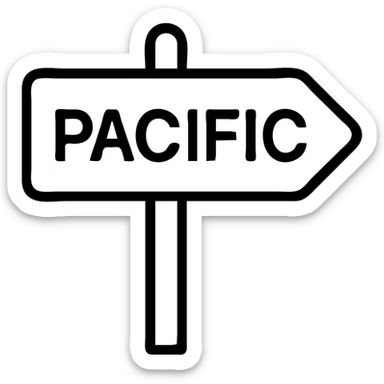 white Pacific sign, thin black outline, minimalist style, PNG, transparent background sticker