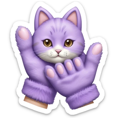 Pastel purple fuzzy cozy furry cat paw gloves  sticker
