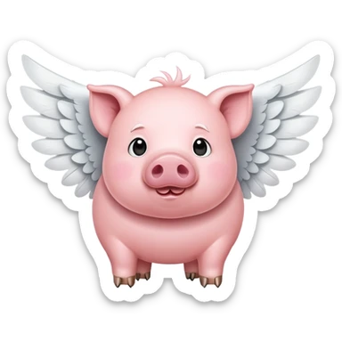 A Pig what can fly with a big white wings sticker